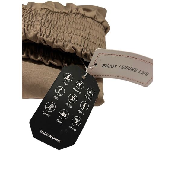 Tarse Slip On Tan Activewear Leisure Tie Pants Women’s Size M Designer Johnny NW - Picture 10 of 12